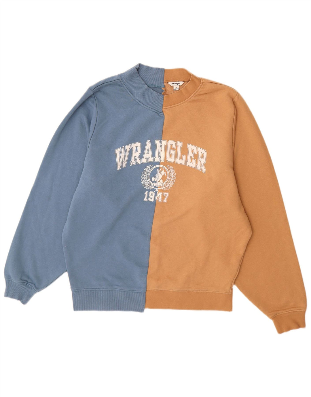 Мужской свитшот с рисунком Wrangler, хлопковый джемпер среднего синего цвета с цветными блоками