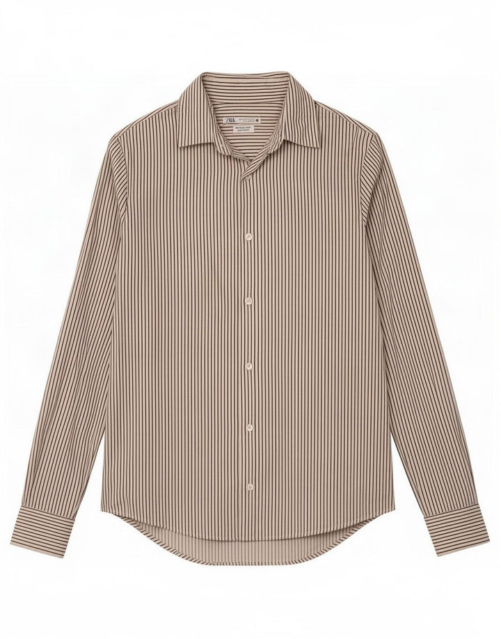 Мужская рубашка Super Slim Fit Zara среднего размера, белая в тонкую полоску