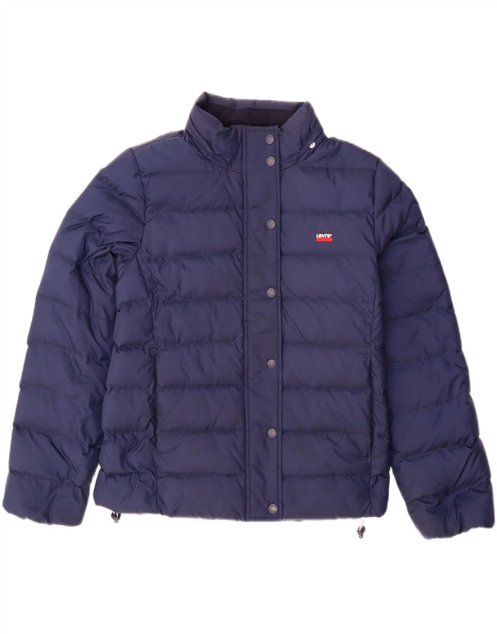 Женская стеганая куртка оверсайз с капюшоном LEVI'S UK 10, маленькая, темно-синяя