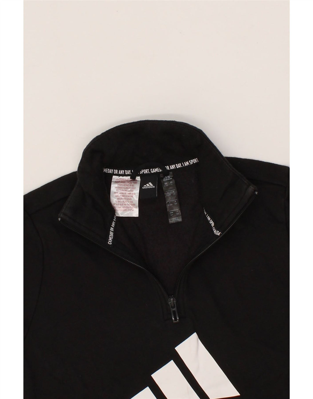ADIDAS Boys Graphic Zip Neck Sweatshirt Jumper 9-10 Years Black Vintage Adidas and Second-Hand Adidas from Messina Hembry 