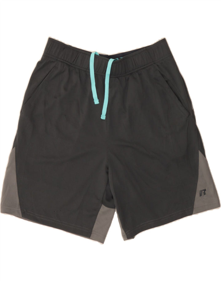 RUSSELL ATHLETIC Mens Graphic Sport Shorts Large  Grey Colourblock Vintage Russell Athletic and Second-Hand Russell Athletic from Messina Hembry 