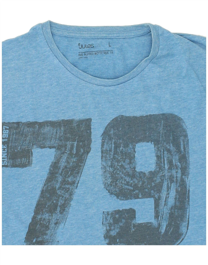 JULES Mens Graphic T-Shirt Top Large Blue Cotton Vintage Jules and Second-Hand Jules from Messina Hembry 
