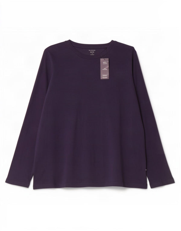 Женский топ Marks & Spencer с длинным рукавом, Великобритания 22, 2XL, темно-синий, хлопок