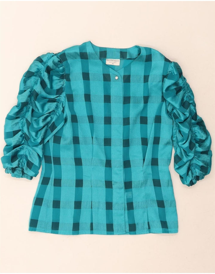 SOMMERMANN Womens 3/4 Sleeve Shirt Blouse EU 38 Medium Blue Check Vintage Sommermann and Second-Hand Sommermann from Messina Hembry 