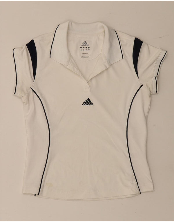 Женская рубашка-поло Adidas UK 12, средний белый полиэстер с цветными блоками