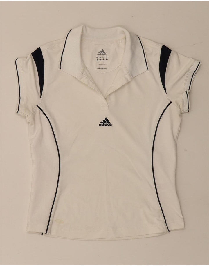 Женская рубашка-поло Adidas UK 12, средний белый полиэстер с цветными блоками