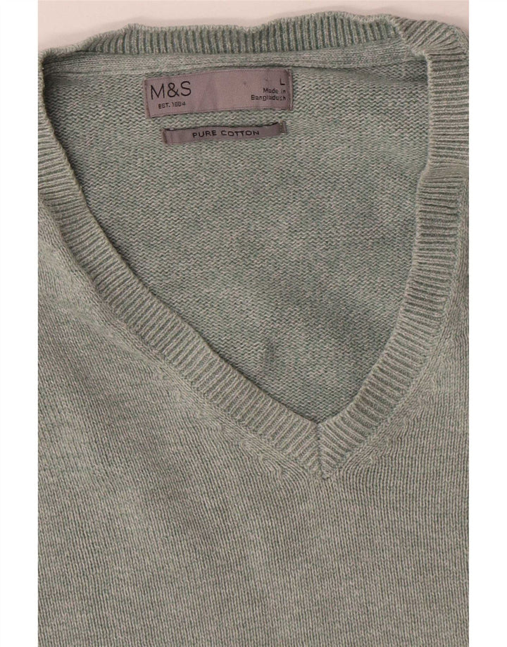 Мужской джемпер с v-образным вырезом Marks & Spencer, большой зеленый хлопковый свитер
