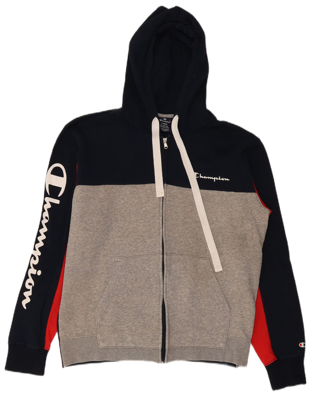 Мужской свитер с капюшоном и молнией Champion, большой темно-синий, хлопковый с цветными блоками