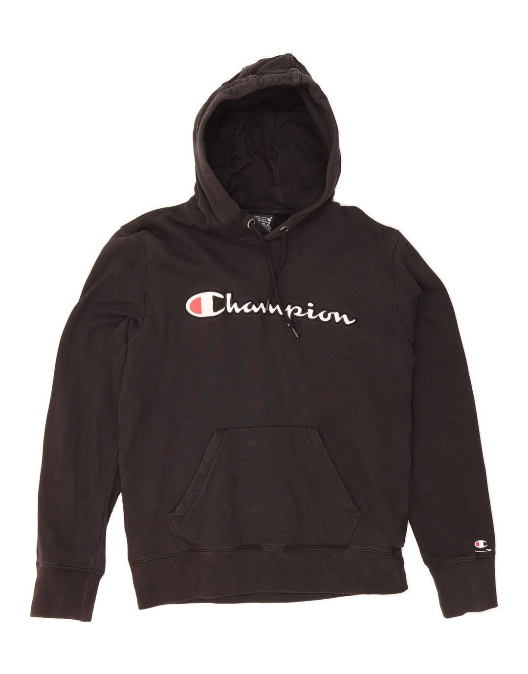 CHAMPION Mens Graphic Hoodie Jumper Medium Black Cotton Vintage Champion and Second-Hand Champion from Messina Hembry 