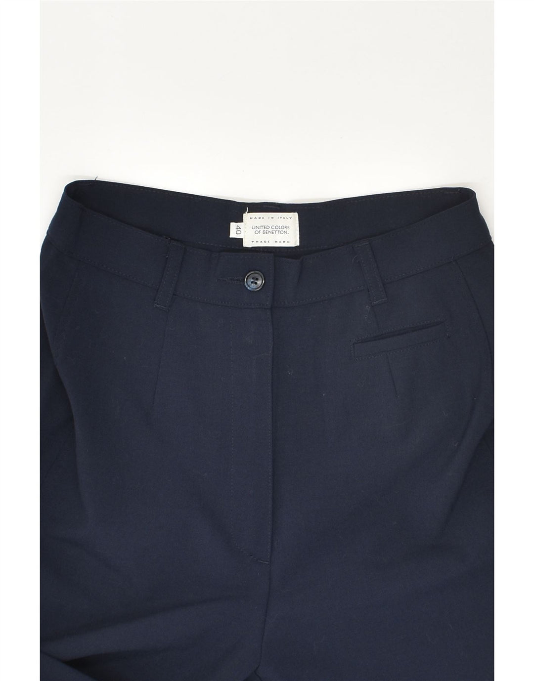 BENETTON Womens Slim Suit Trousers IT 40 Small W24 L27 Navy Blue Polyester | Vintage Benetton | Thrift | Second-Hand Benetton | Used Clothing | Messina Hembry 