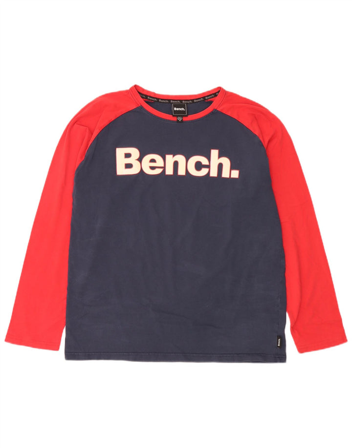 Мужской топ с рисунком Bench, длинный рукав, размер XL, темно-синий, хлопок с цветными блоками