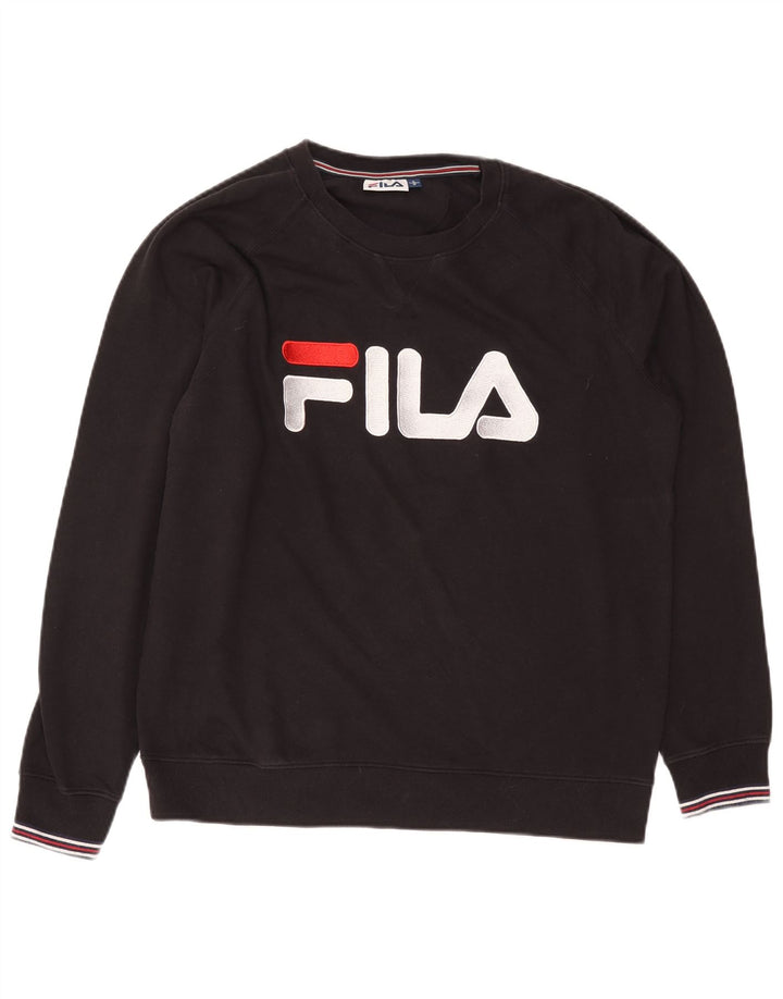 Мужской толстовка с рисунком Fila, большой черный хлопковый джемпер