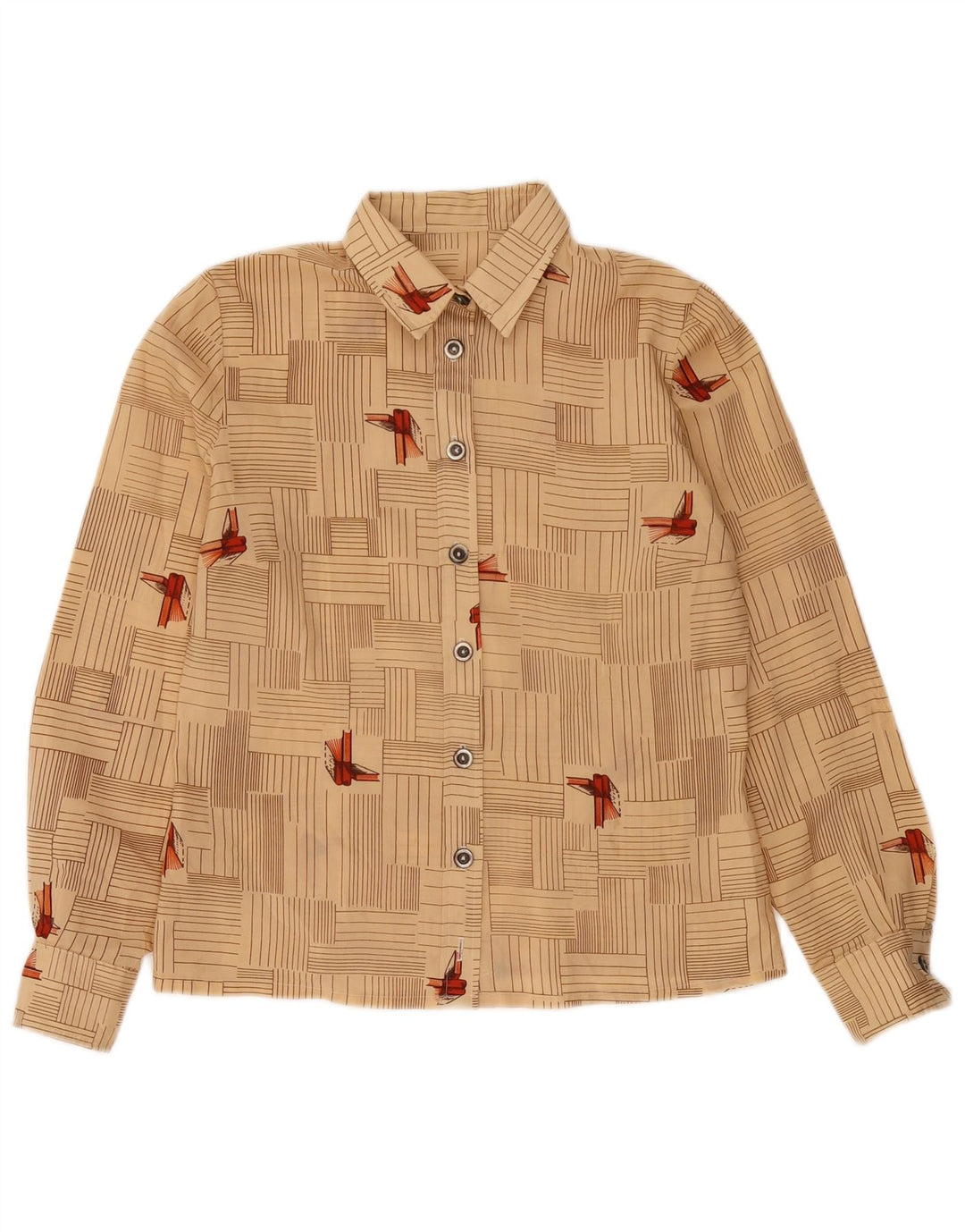 Винтажная женская рубашка UK 12, средний бежевый с геометрическим узором