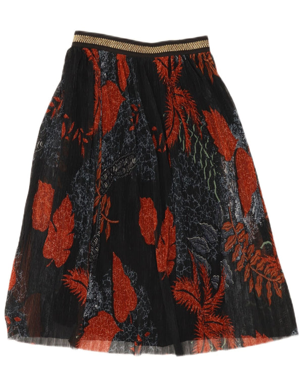 Desigual Женская юбка-трапеция с высокой талией, маленькая W26, черный полиэстер с цветочным принтом