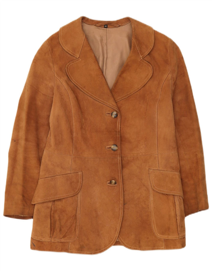 ВИНТАЖНЫЙ женский замшевый пиджак на 3 пуговицах IT 42, средний коричневый цвет