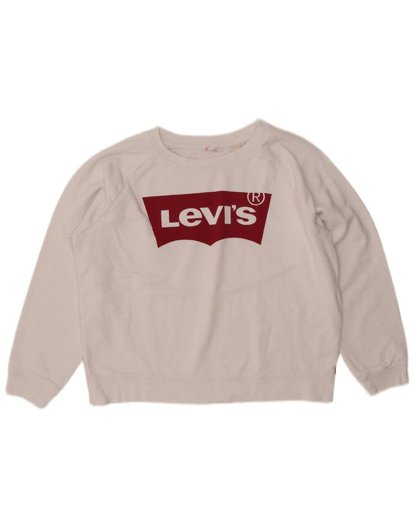 Женский свитер оверсайз с рисунком LEVI'S UK 16, большой белый хлопок