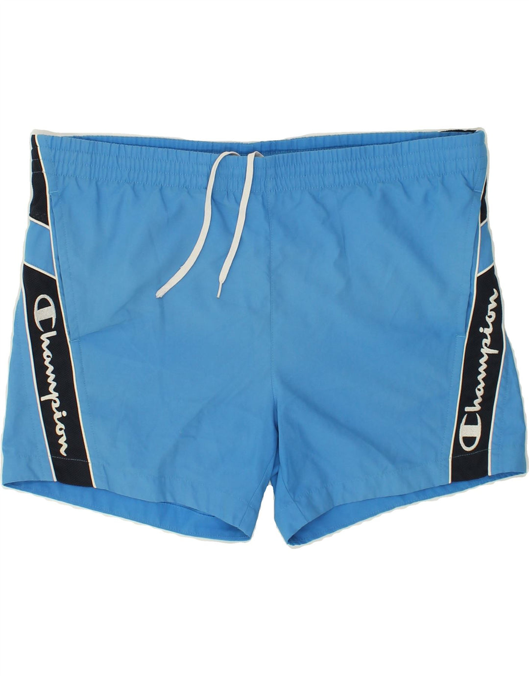 CHAMPION Mens Graphic Sport Shorts Medium Blue Colourblock | Vintage Champion | Thrift | Second-Hand Champion | Used Clothing | Messina Hembry 