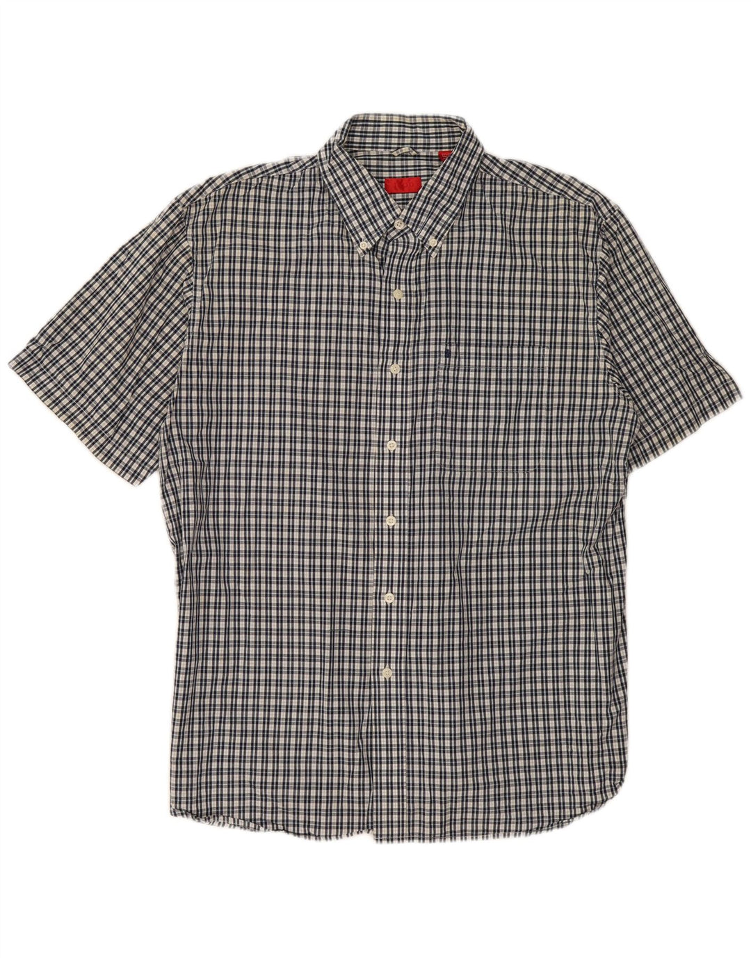 IZOD Мужская рубашка с коротким рукавом, большая темно-синяя клетка, хлопок