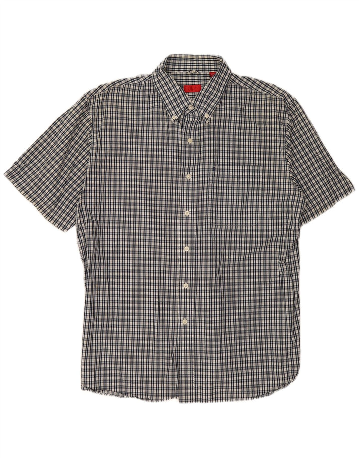 IZOD Мужская рубашка с коротким рукавом, большая темно-синяя клетка, хлопок