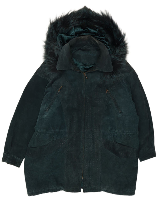 Женская замшевая ветровка с капюшоном Leather Sound UK 22 3XL Зеленая кожа
