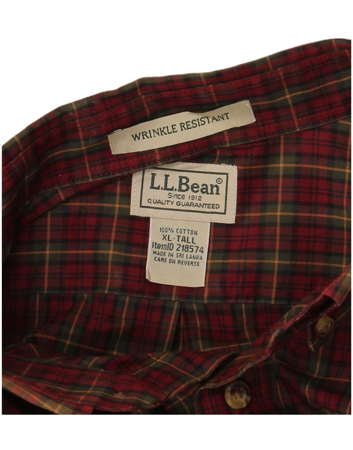 Мужская высокая рубашка L.L.Bean XL, хлопковая бордовая клетка