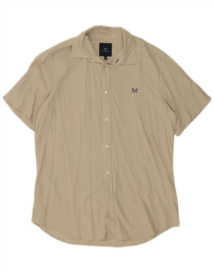 Мужская рубашка Crew Clothing среднего размера, бежевая, льняная