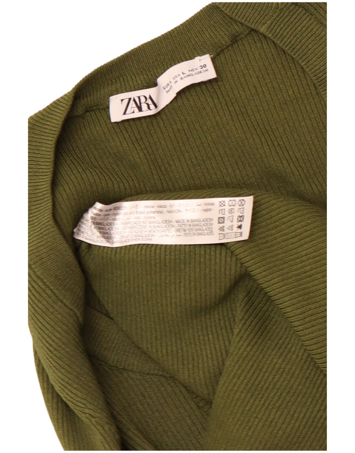 Женский укороченный топ ZARA с длинным рукавом UK 14, большой цвет хаки, вискоза