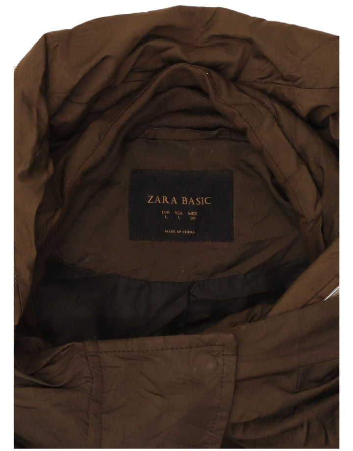 Женская парка с капюшоном Zara UK 16, большая коричневая