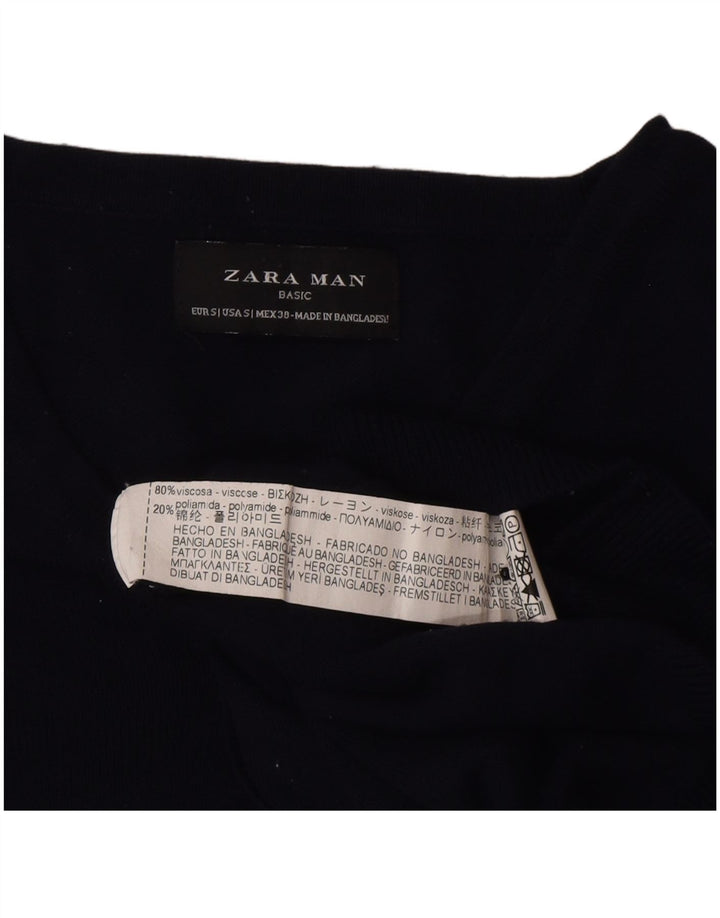 Zara Мужской джемпер с v-образным вырезом, маленький, темно-синий, вискоза, классический