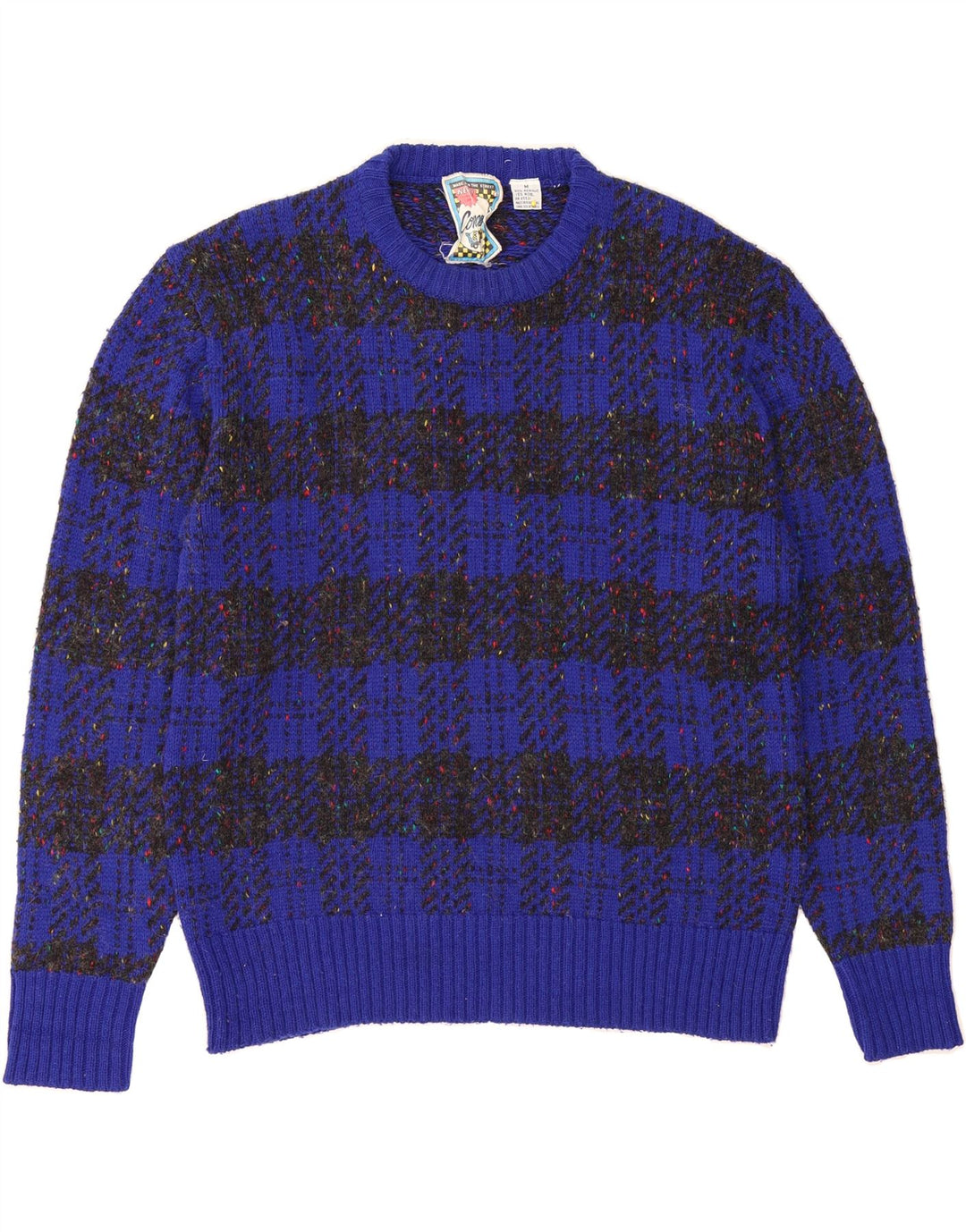 CONCRETE Womens Crew Neck Jumper Sweater UK 14 Medium Navy Blue Check Vintage Concrete and Second-Hand Concrete from Messina Hembry 