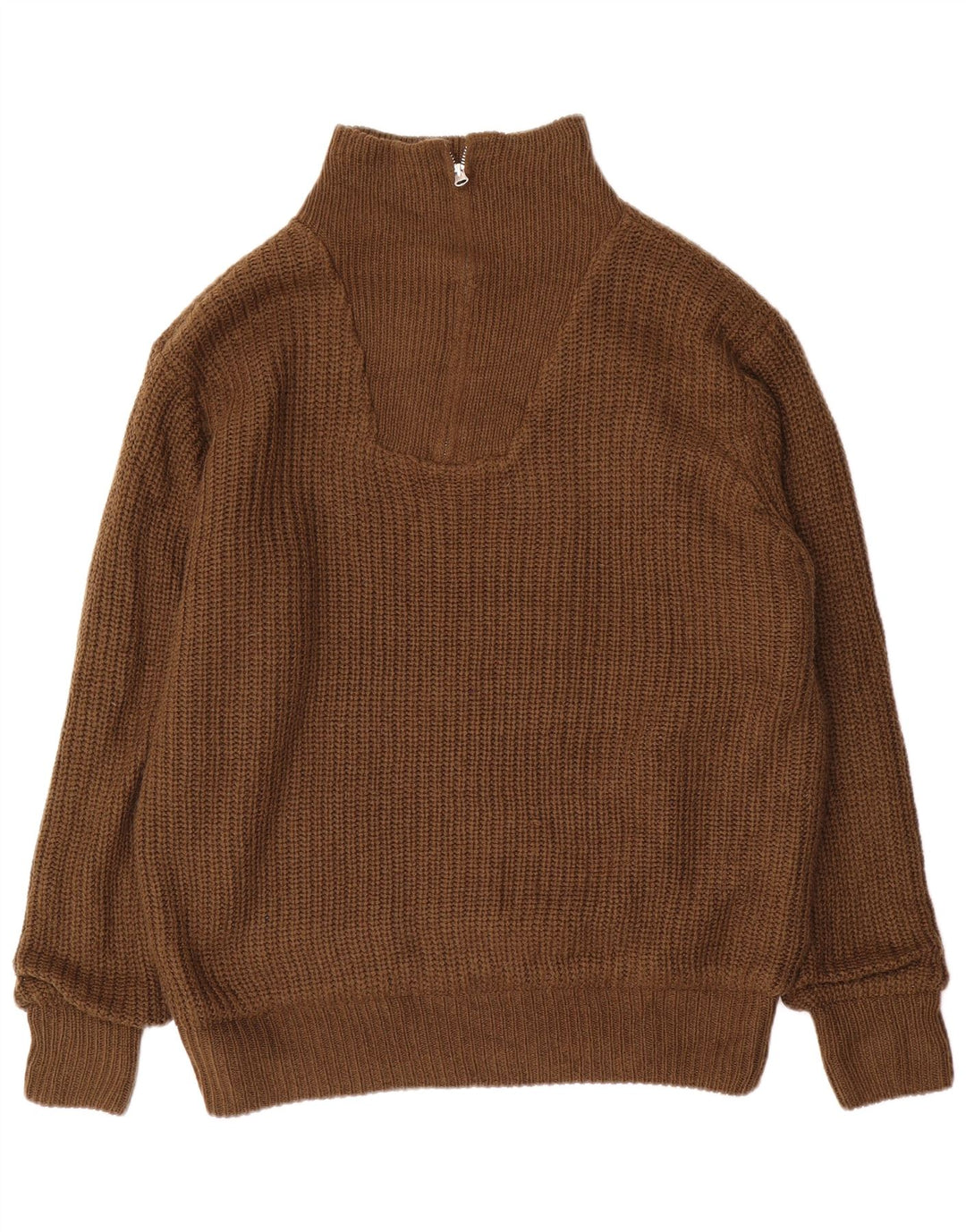 VINTAGE Мужской джемпер с воротником на молнии IT 52/54 Большой коричневый полиакрил