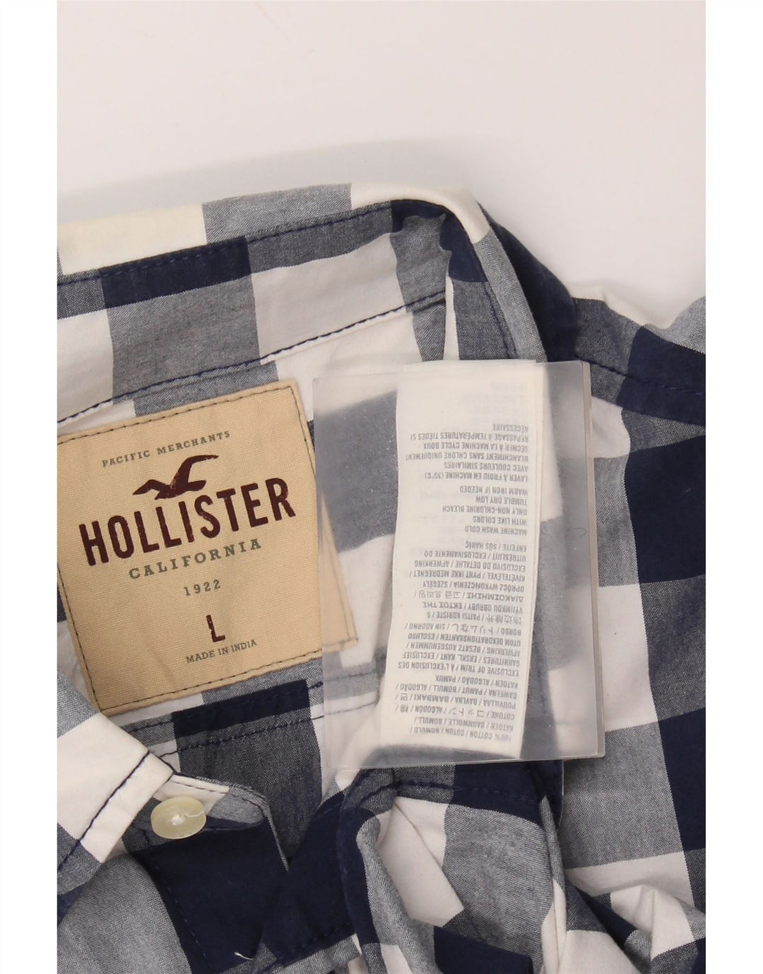 Hollister Mens Shirt Large Navy Blue Gingham Cotton