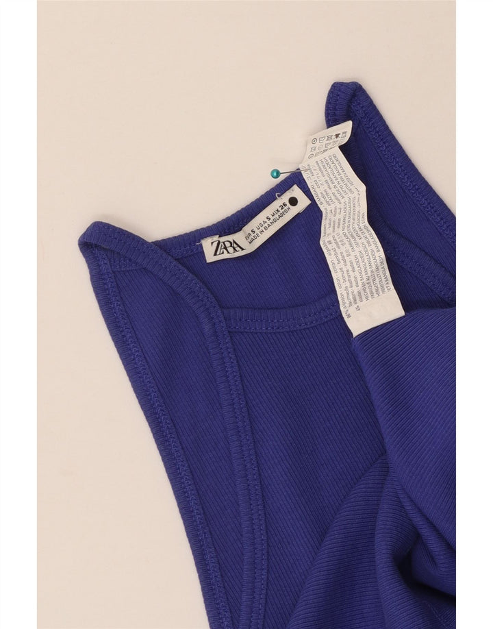 Женский укороченный топ с лямкой на бретельках Zara UK 8, маленький синий хлопок