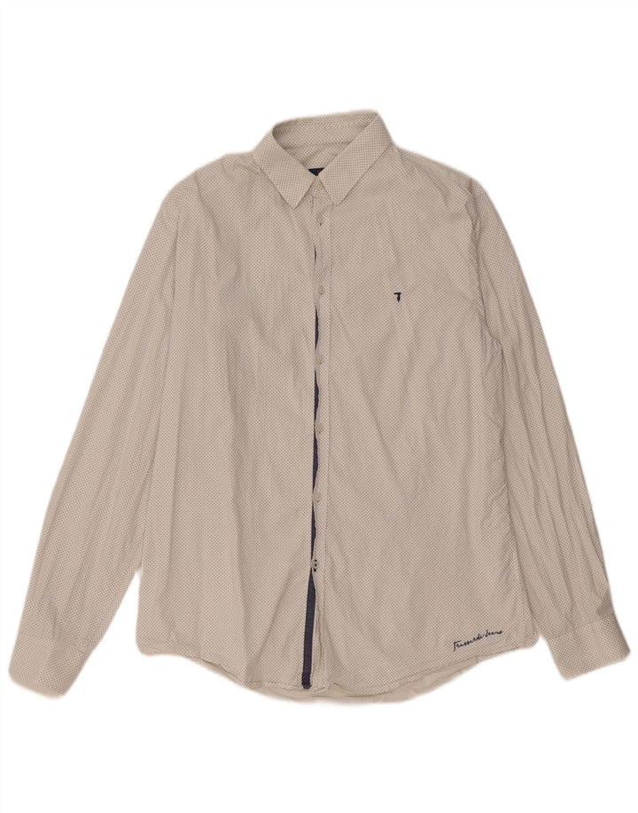 Мужские джинсы Trussardi с абстрактным узором, приталенная рубашка среднего размера, белый хлопок