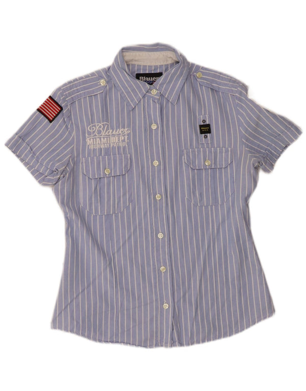 Женская рубашка в стиле милитари Blauer с коротким рукавом UK 14, большая синяя хлопковая полоска