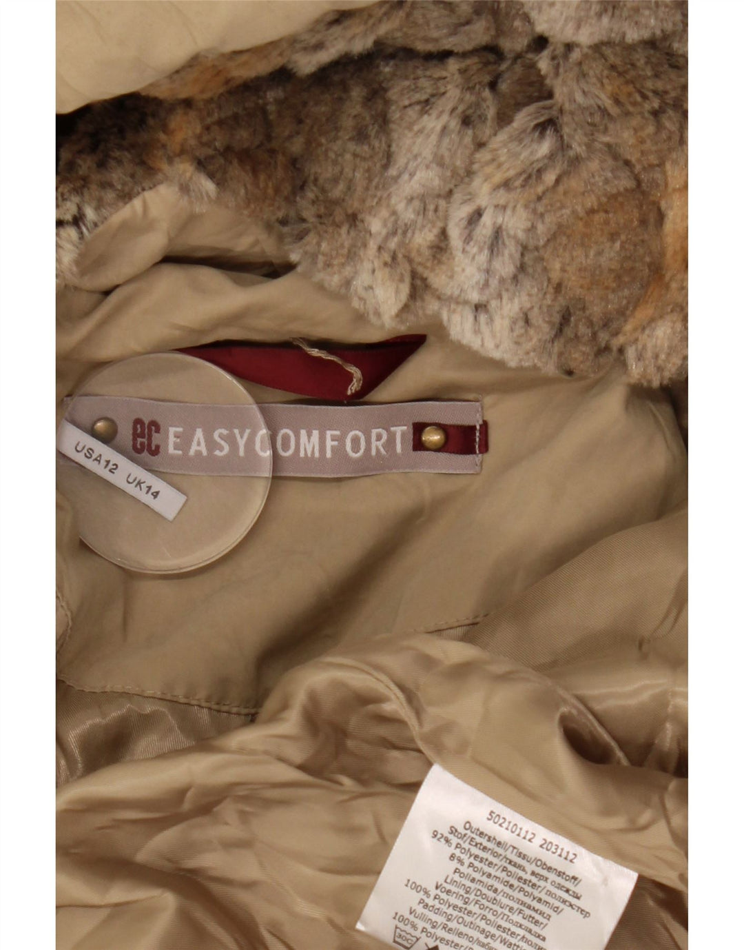 Женское стеганое пальто с капюшоном Easy Comfort UK 14, большой бежевый полиэстер