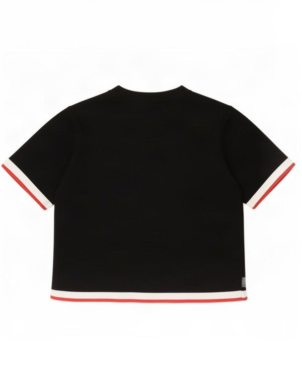 Женская укороченная футболка Zara Top UK 10, маленькая, черная, вискоза с цветными блоками