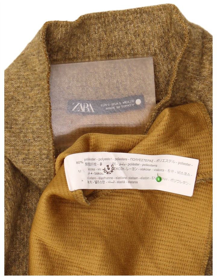 Женский укороченный топ Zara с длинным рукавом UK 10, маленький зеленый полиэстер с крапинками