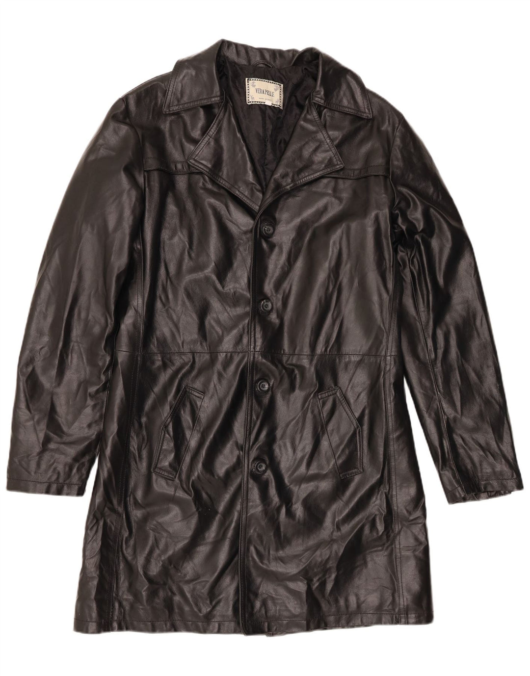 Винтажное мужское кожаное пальто UK 42 XL, черное кожаное