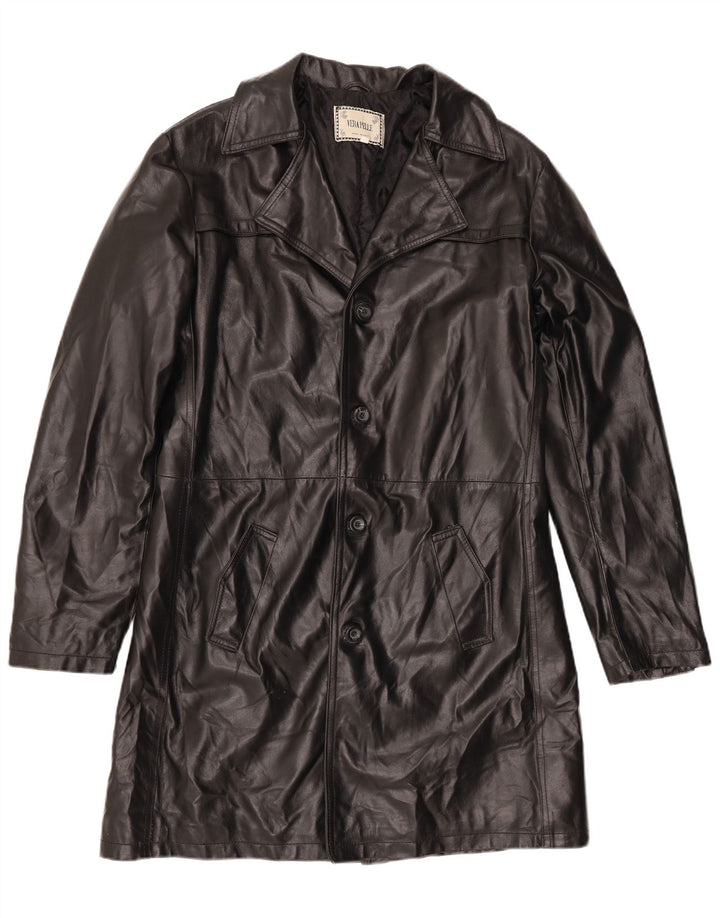 Винтажное мужское кожаное пальто UK 42 XL, черное кожаное