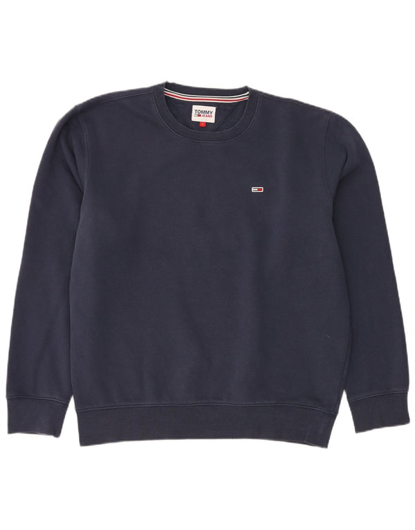 Мужской свитшот TOMMY HILFIGER, большой хлопковый джемпер темно-синего цвета