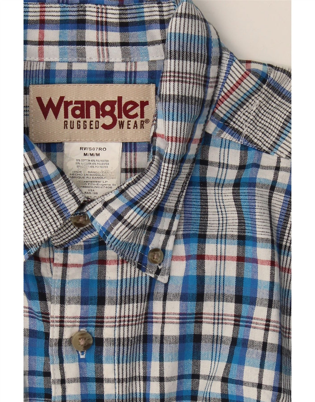 WRANGLER Mens Short Sleeve Shirt Medium Blue Check Cotton Vintage Wrangler and Second-Hand Wrangler from Messina Hembry 