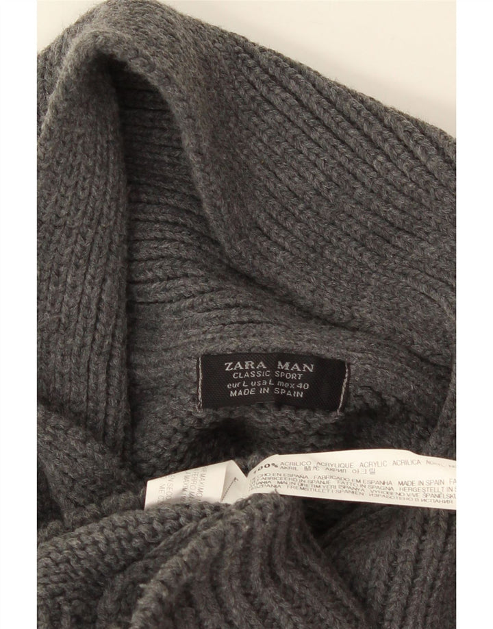Мужской джемпер ZARA с отложным воротником, большой серый акрил