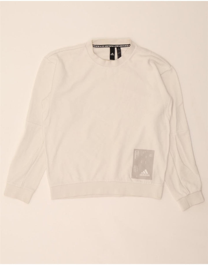 ADIDAS Mens Graphic Sweatshirt Jumper Medium White Cashmere Vintage Adidas and Second-Hand Adidas from Messina Hembry 