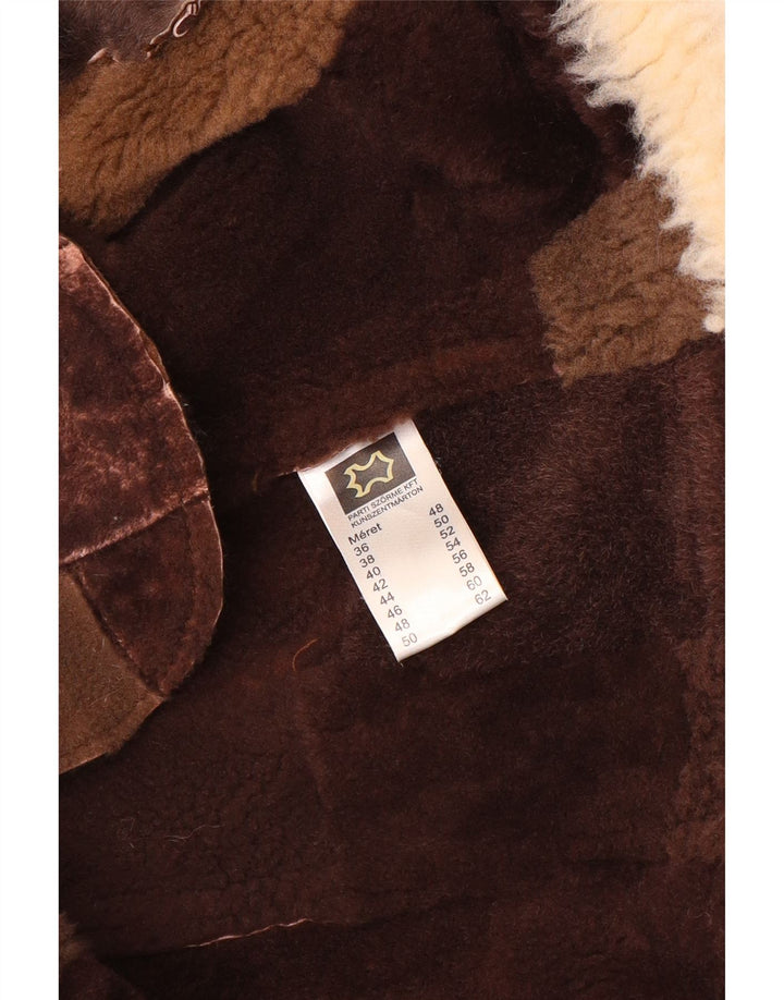 ВИНТАЖНЫЙ женский жилет из овчины EU 36, маленький коричневый кожаный пэчворк