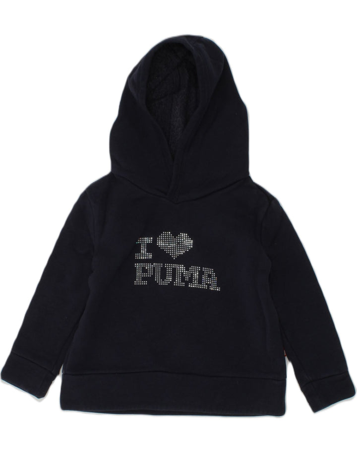 PUMA Baby Girls Graphic Hoodie Jumper 18-24 Months Navy Blue Cotton | Vintage Puma | Thrift | Second-Hand Puma | Used Clothing | Messina Hembry 