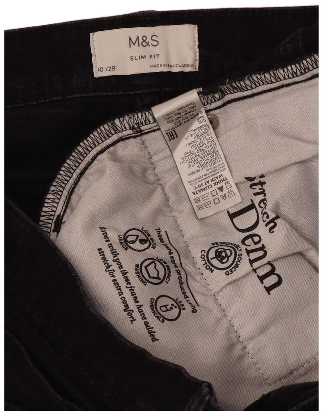 Мужские узкие джинсы Marks & Spencer W40 L29, черный хлопок