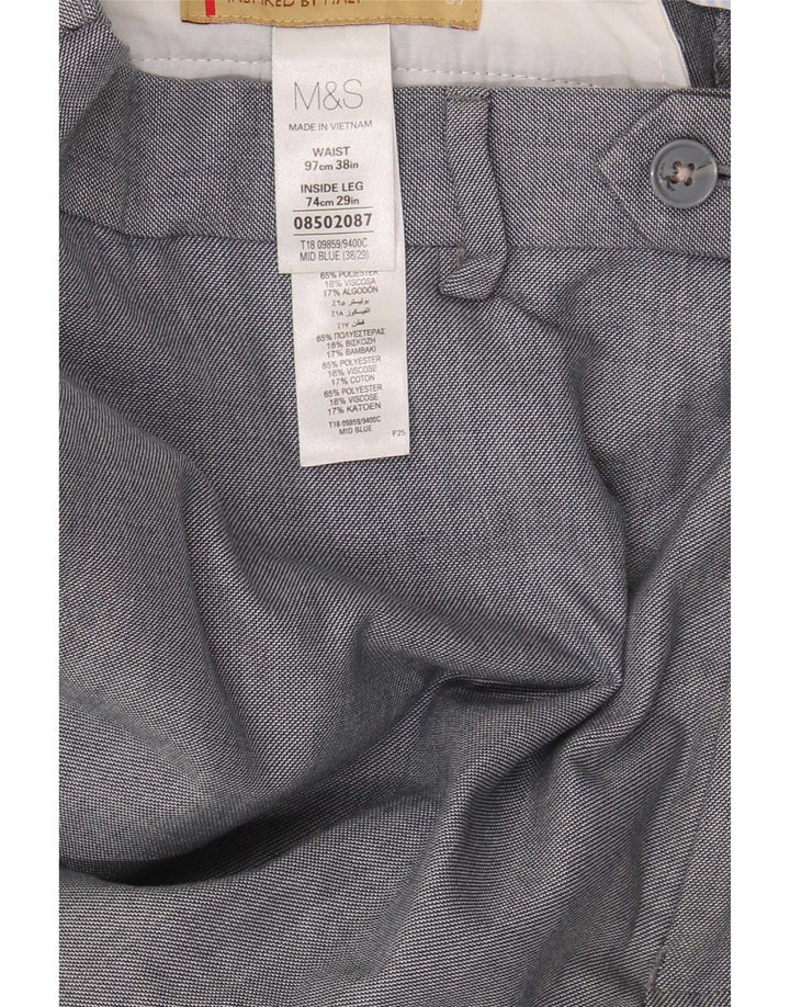 Мужские прямые костюмные брюки Marks & Spencer W38 L29 синие из полиэстера