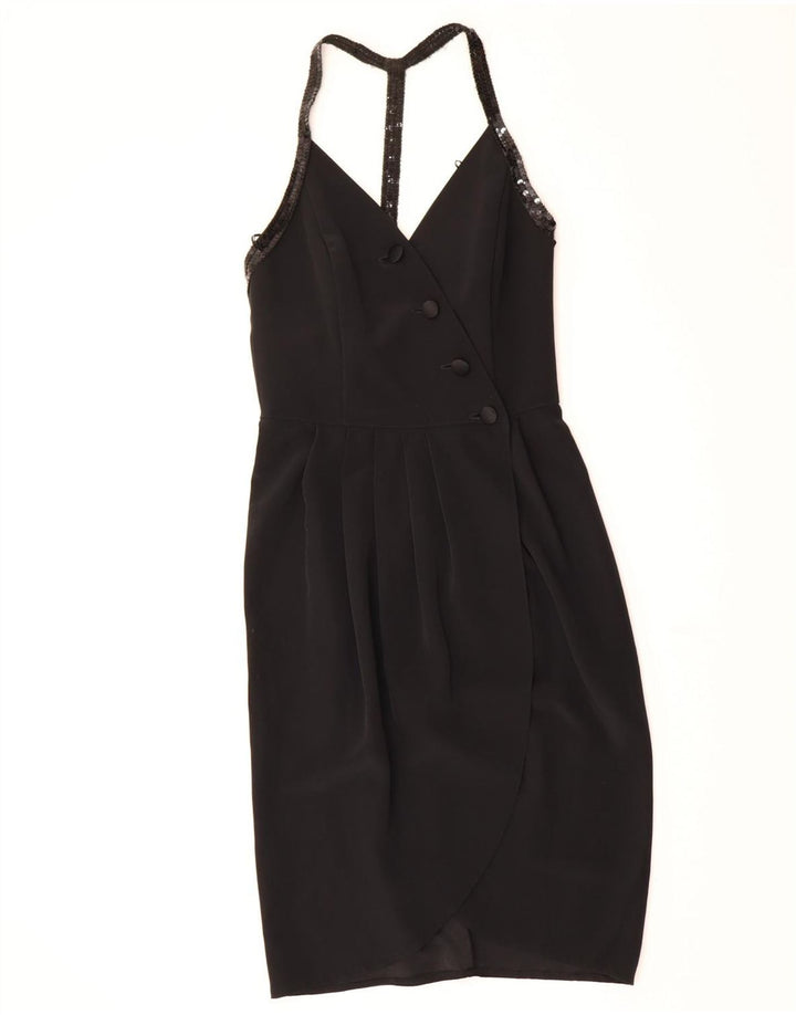 VINTAGE Womens Wrap Halter Dress UK 8 Small Black Vintage Vintage and Second-Hand Vintage from Messina Hembry 