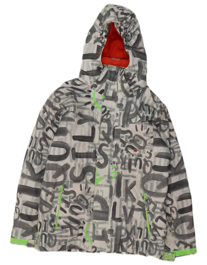 Лыжная куртка Quiksilver с капюшоном и графическим рисунком для мальчиков 13–14 лет, большая серая полиэстер